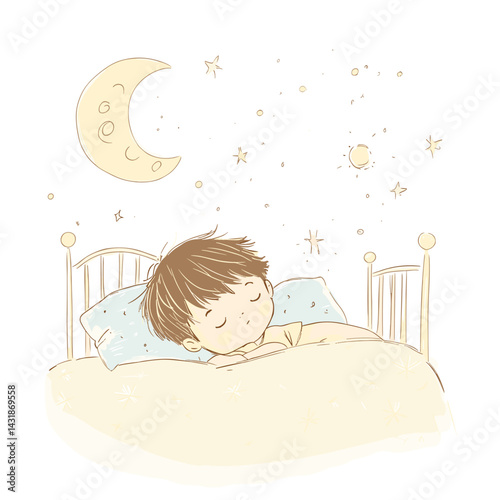 vector drawing of a boy sleeping in a crib .Generative AI