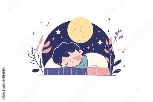 vector drawing of a boy sleeping in a crib .Generative AI