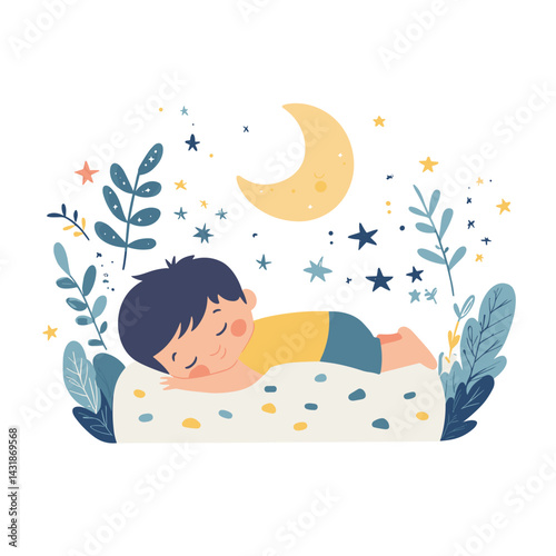 vector drawing of a boy sleeping in a crib .Generative AI