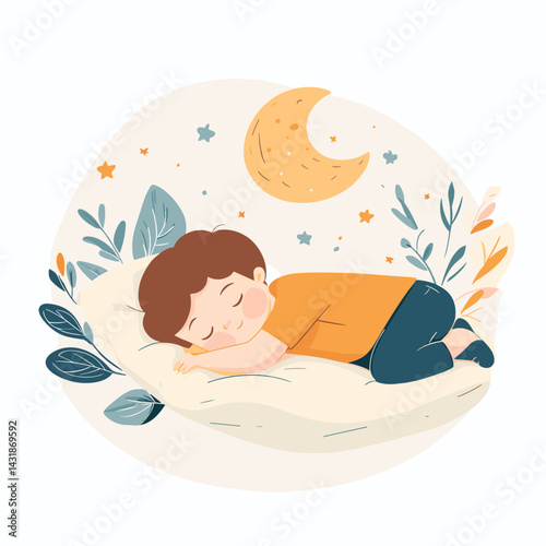 vector drawing of a boy sleeping in a crib .Generative AI