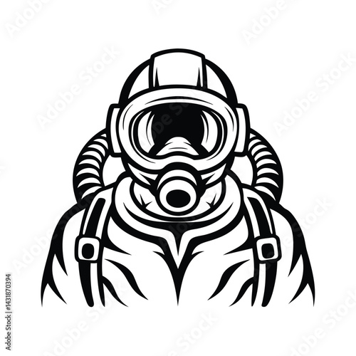 Black & White Hazmat Suit Illustration, Protective Gear Silhouette, Chemical Protection