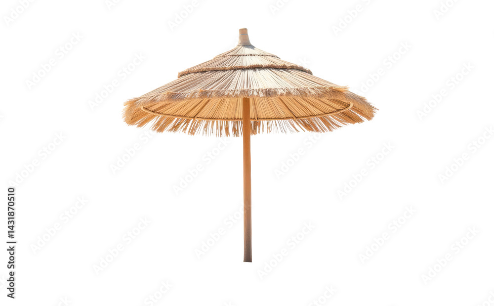 Straw Beach Umbrella isolated on transparent background, PNG 