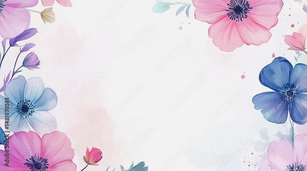 Obraz premium Elegant wedding invitation card background . Minimal hand painted watercolor Cosmos flowers texture template background. Design for wedding, vip cover, poster, rsvp moderncard.Valentine's Day
