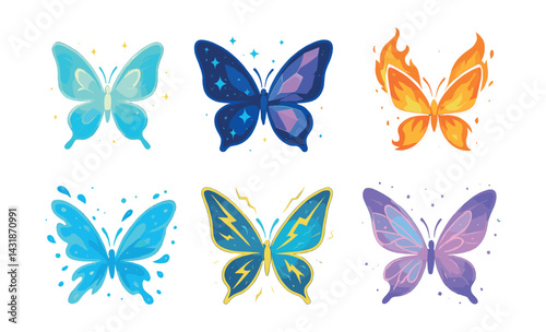 Enchanting fantasy butterfly icons set: unique collection with magical designs. Vector icons