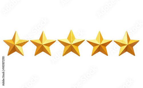 Set Of Five Golden Stars isolated, Five stars PNG, 5 