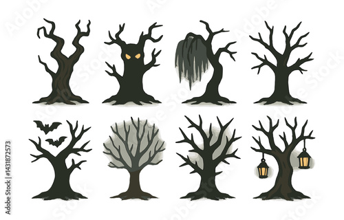 Spooky haunted tree icons set - perfect for halloween design projects. Vector icons