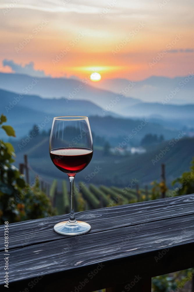 Sunset Vineyard Winery Scenic Red Wine