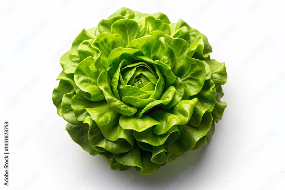 Fototapeta premium Single Green Lettuce Head, Isolated 3D Render, Aerial View, Fresh Produce