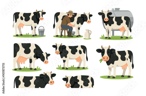Charming dairy cow icons set - perfect for farm and agriculture projects. Vector icons
