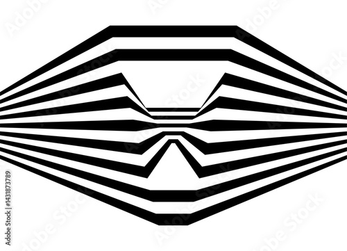 Abstract vector illustration. symmetrical pattern of broken black parallel lines on a white background. optical effect. Striped Strict Design Element. Vector background. relief shapes. Retro. Stamp