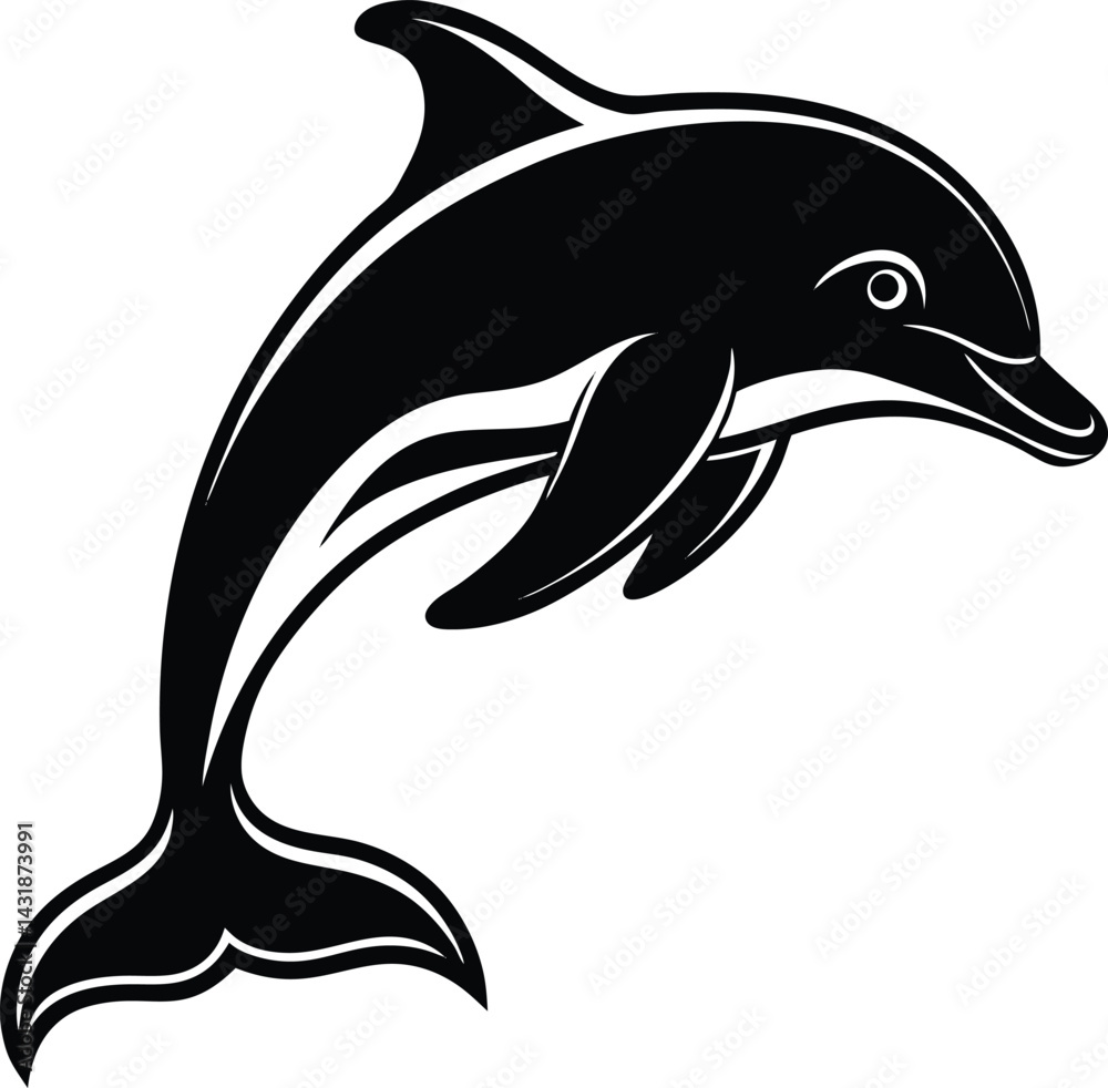 Naklejka premium Dolphin Silhouette Black Vector | Ocean Animal