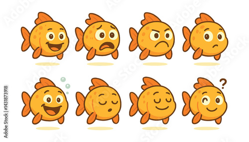 Expressive fish icons set: cute and comical emotions in for creative projects. Vector icons