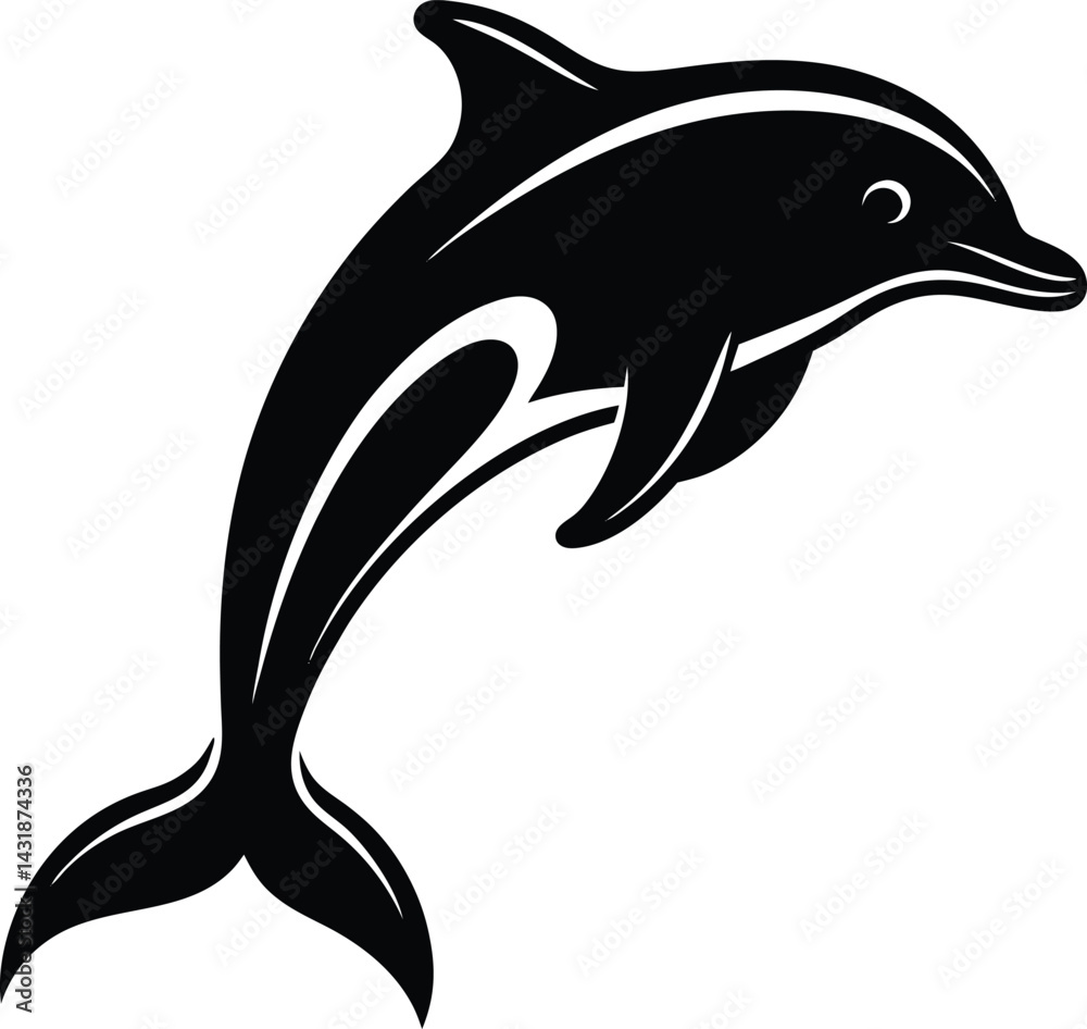 Fototapeta premium Dolphin Silhouette Black Vector | Ocean Animal
