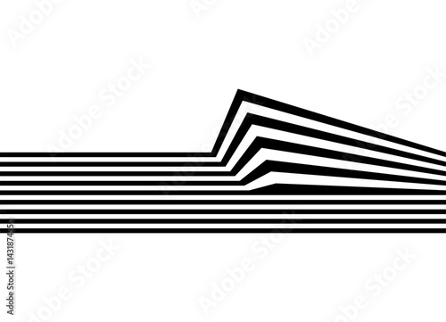 Modern vector pattern of thick black parallel lines on a white background. design with optical effect. Striped Design Element. Vector background. Abstract relief shapes. Horizontal Stripe. Steps