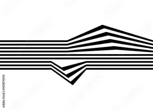 Modern vector pattern of thick black parallel lines on white background. Minimalist design with optical effect. Striped Design Element. Vector background. Abstract relief shapes. Horizontal Stripe.