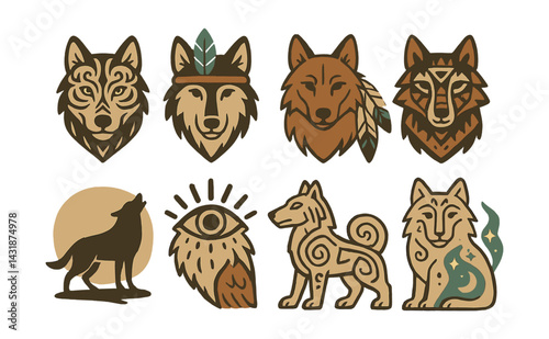 Tribal wolf icons set: expressive tribal designs for creative projects. Vector icons