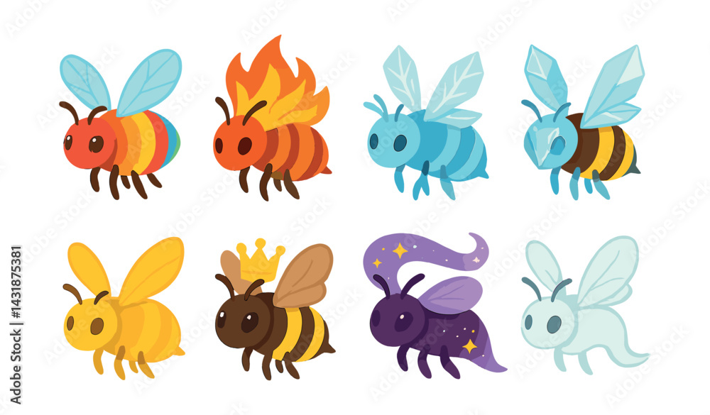 Fototapeta premium Enchanting fantasy bees icons set: for magical designs. Vector icons