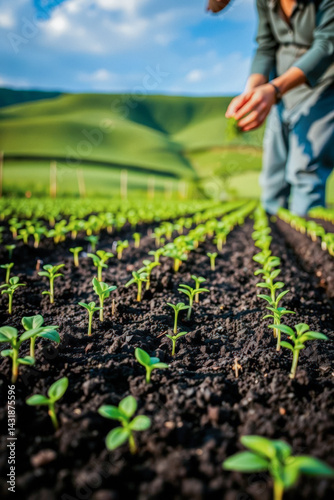 Obraz na płótnie Young Plants Growing in an Agricultural Field w salonie