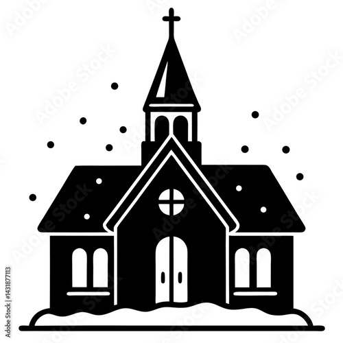 Old Catholic church building with a towering steeple under a blue sky, an architectural landmark of religion