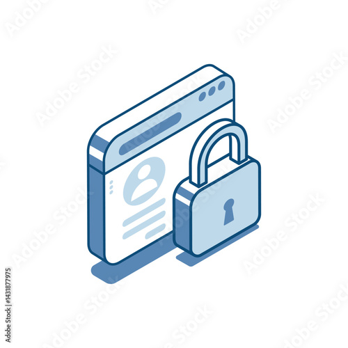 isometric vector lock and program window linear icon, in color on white background, protection or authorization for user