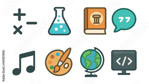 Comprehensive educational icons set - for diverse learning themes. Vector icons