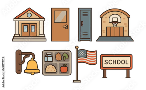School elements icon set: featuring diverse educational symbols. Vector icons
