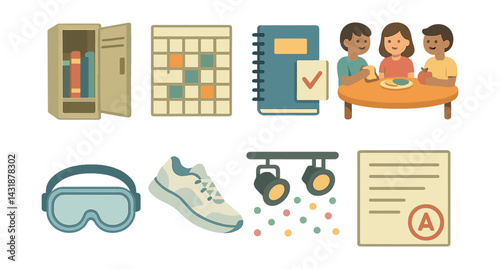 Essential middle school icons set: for education and school life projects. Vector icons