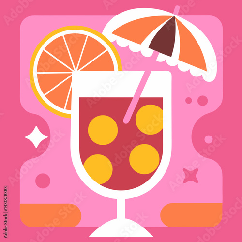 A refreshing summer cocktail under a tiny umbrella, perfect for a hot day, with vibrant pink and orange tones.