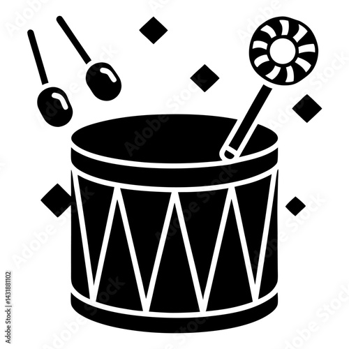 Metal percussion drum and drumsticks illustration for music design