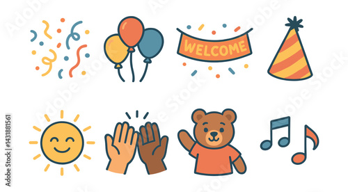 Back to school party icons set - . Vector icons