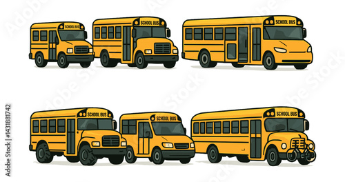 Variety of school bus icons: set for educational transport designs. Vector icons