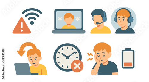 Remote learning challenge icons set - . Vector icons