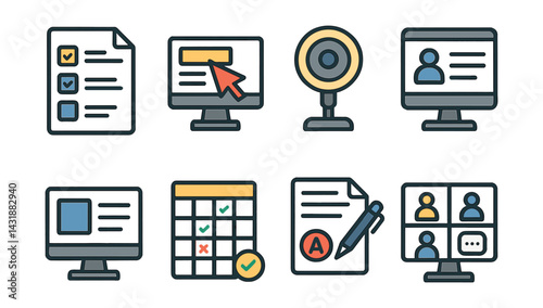 Comprehensive icons set for online teaching and learning: flat style design. Vector icons