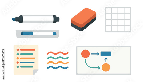 Classroom whiteboard essentials icons set - for education and teaching tools. Vector icons