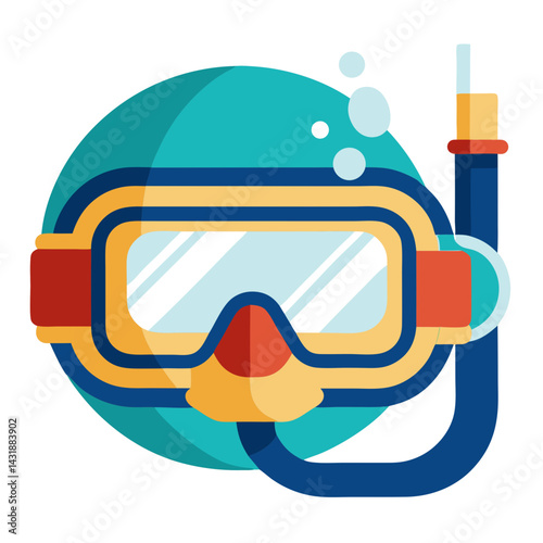 Dive into summer's vibrant underwater world with this cheerful diving mask and snorkel, set against a teal backdrop with playful bubbles.