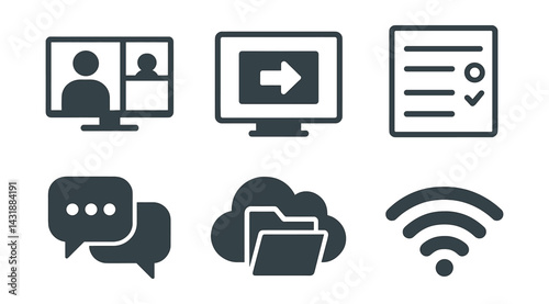 Virtual collaboration icons set - for modern digital communication. Vector icons