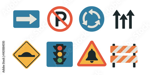 School zone traffic icons set - simple for road safety and awareness. Vector icons