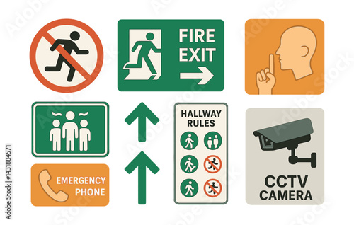 Comprehensive safety icons set for workplace and public spaces - . Vector icons