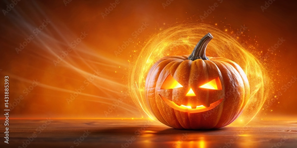 Spooky Halloween Pumpkin Long Exposure 3D Render - Orange Background