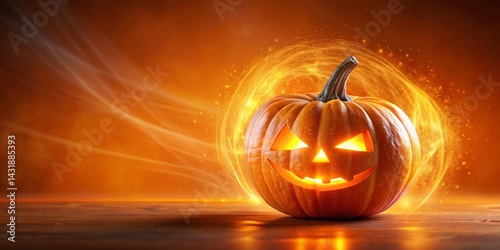 Spooky Halloween Pumpkin Long Exposure 3D Render - Orange Background