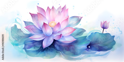 Abstract watercolor illustration of lotus flower