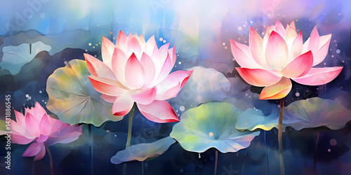 Abstract watercolor illustration of lotus flower