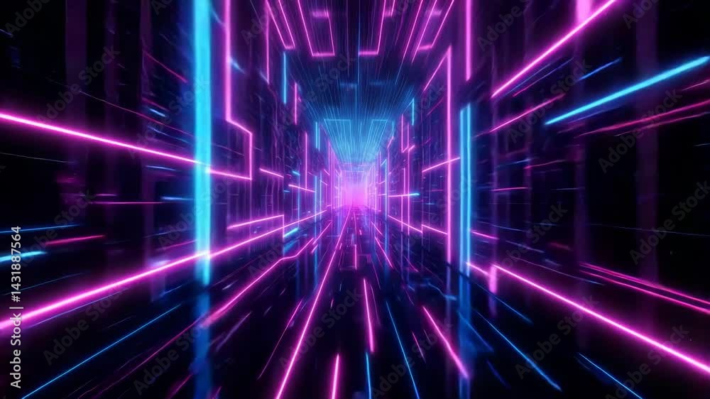 Glowing Neon Tunnel with Fast Motion in Synthwave Style Glowing Neon Tunnel with Fast Motion in Synthwave Style