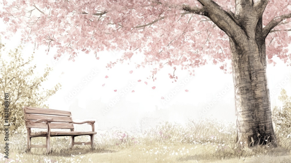 Peaceful spring scene under a blossoming cherry tree. Peaceful spring scene under a blossoming cherry tree.
