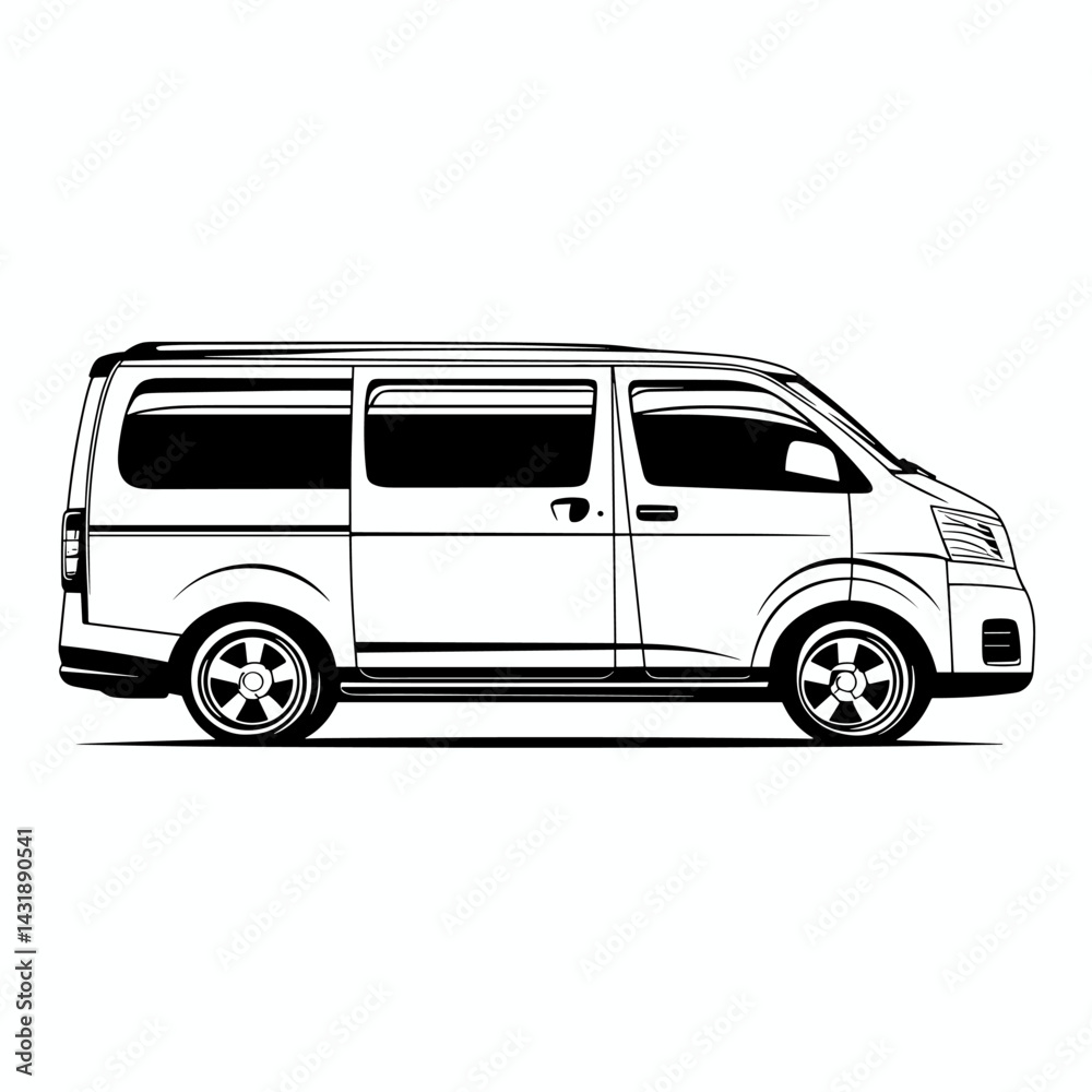 vector silhouette sketch of minibus .Generative AI