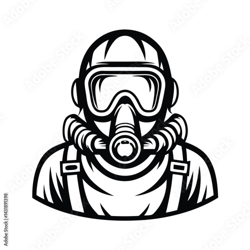 Monochrome Hazmat Suit Man in Protective Gear with Mask and Equipment