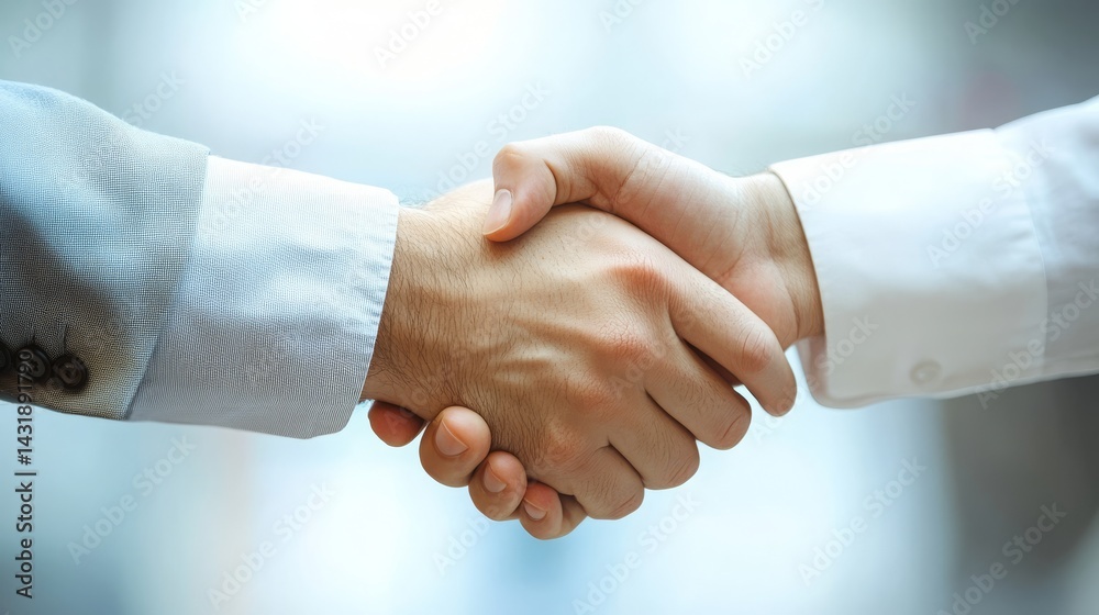 Business team handshake in office for partnership, welcome, or meeting. Smiles and unity reflect B2B collaboration. 