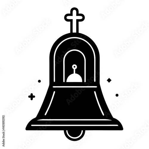 Vector illustration of an antique golden bell, a symbol of ancient religion and hotel service, ringing with a clear sound