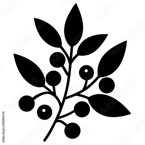 Green olive branch vector illustration with fresh ripe black olives, a healthy Mediterranean plant food