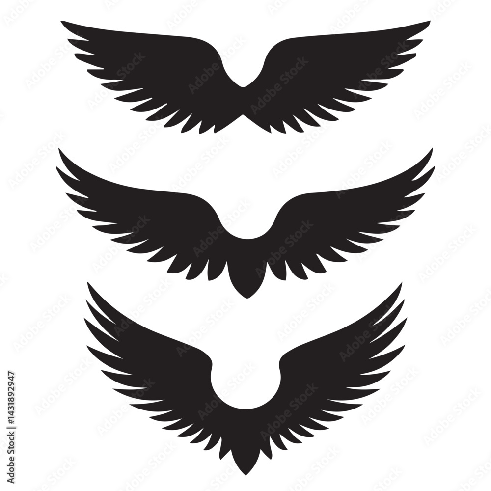 Obraz premium Minimalist Wings Vector Set – Elegant Open Wing Silhouettes